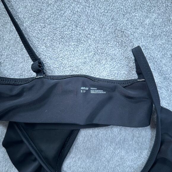 Aerie Triangle Ruffle Strap Bikini Swim Top Women's Small Black Beach Vacation - Picture 6 of 7